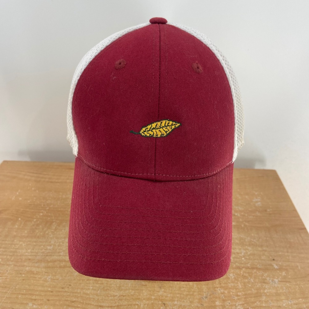 Imperial Maroon Red Mesh Back Stretch Fit Trucker Hat Embroidered Leaf L/XL